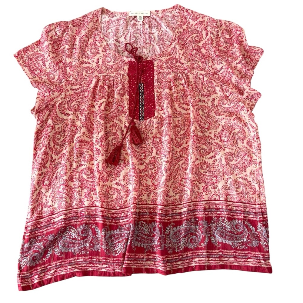 Farmers Market Women's Plus Size-2XL Flowy Bohemian Hippie Flutter Sleeve Blouse